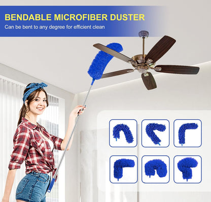 Dusters for Cleaning High Ceiling Fan, Newliton Microfiber Feather Duster with 30'' to 100'' Telescoping Extension Pole, Long Extendable Duster for Home Car Furniture Cobweb Gray
