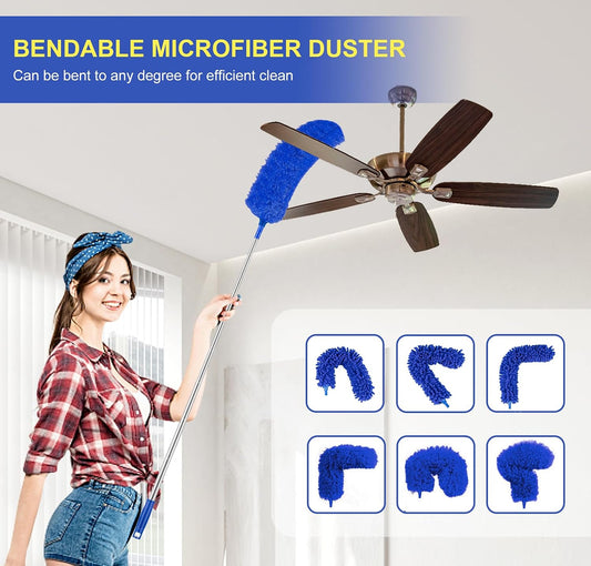Dusters for Cleaning High Ceiling Fan, Newliton Microfiber Feather Duster with 30'' to 100'' Telescoping Extension Pole, Long Extendable Duster for Home Car Furniture Cobweb Gray