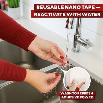 XFasten Reusable Double-Sided Nano Tape, 1.5-Inch x 20 Feet, Clear, Movable and Washable Double-Sided Gel Mat Grip Adhesive Putty Brick Tape | Bathroom, Kitchen Silicone Grip Nano Mounting Tape