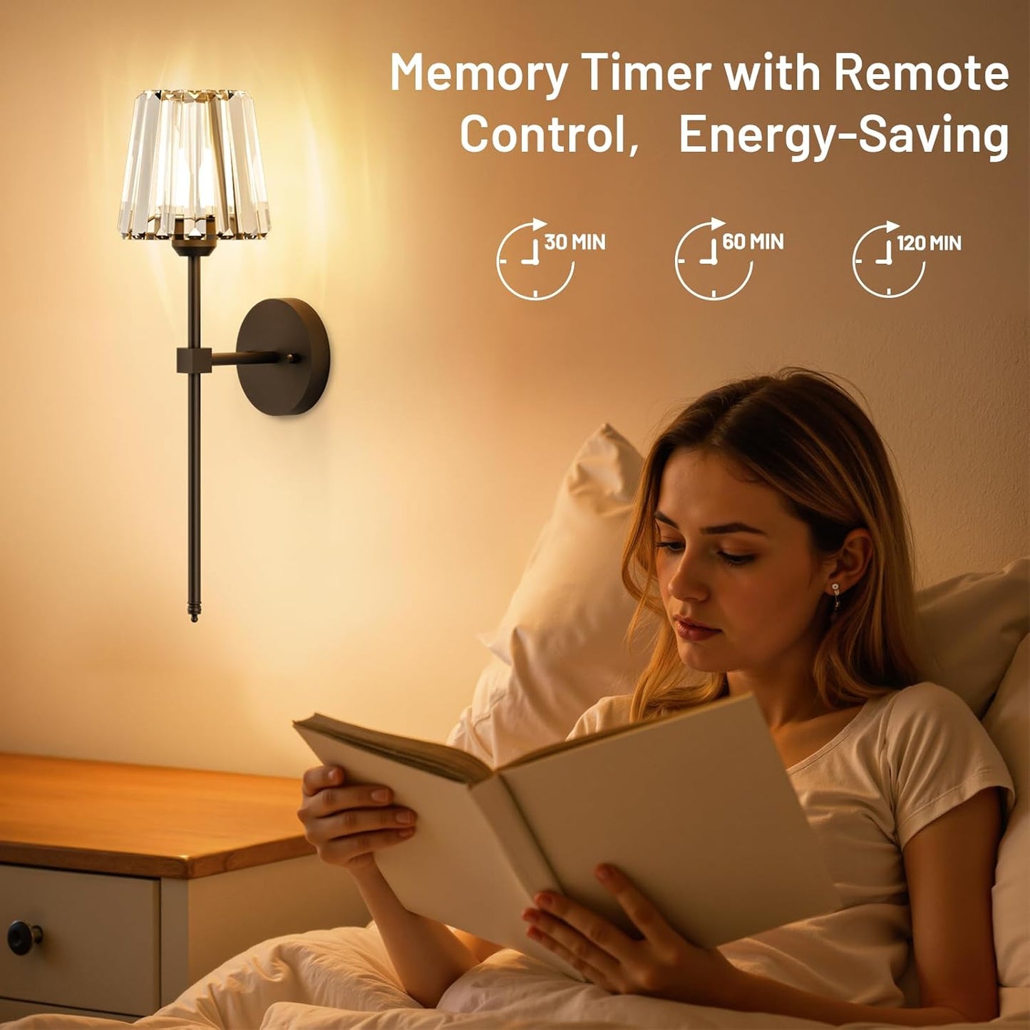 Crystal Battery Operated Wall Sconces Set of 2, Gold Rechargeable Wireless Wall Sconce Lights with Crystal Lampshade, 12 RGB and 3CCT Dimmable Wall Lamps with Remote for Bedroom Living Room Hallway