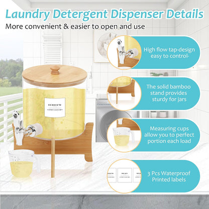2.5L Laundry Detergent Dispenser, Laundry Liquid Dispenser with Stainless-Steel Tap, Liquid Soap Fabric Softener Container for Laundry Room (Round Large)