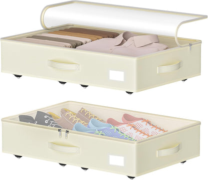 EE-RoomWorld Under Bed Storage with Wheels, No Assemble Required 5.5 inches height grey under bed storage bins,Low Profile Rolling Underbed Shoe Storage containers，dorm underbed storage drawers