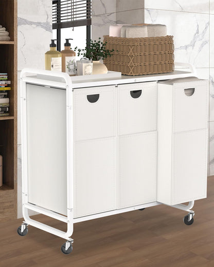 Laundry Sorter 3 Section,Laundry Basket with Wheels,3×15.8 Gal (60L) Laundry Hamper Organizer with Large Wooden Desktop Sorter,Pull-Out and Removable 900D Oxford Fabric Laundry Bags for Laundry Room