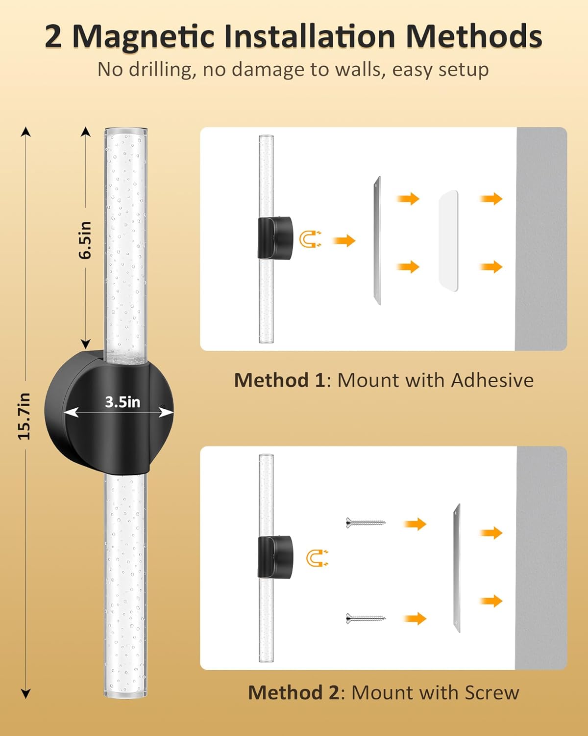 Peel and Stick on Wall Sconce set of 2, Rechargeable No Drill Gold Wireless Magnetic Battery Operated Wall Lights with Remote, Dimmable Cordless Wall Lamps for Bedroom Living Room Bathroom Decor