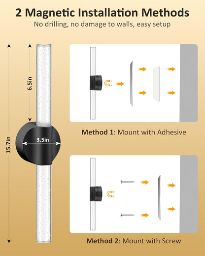 Peel and Stick on Wall Sconce set of 2, Rechargeable No Drill Gold Wireless Magnetic Battery Operated Wall Lights with Remote, Dimmable Cordless Wall Lamps for Bedroom Living Room Bathroom Decor
