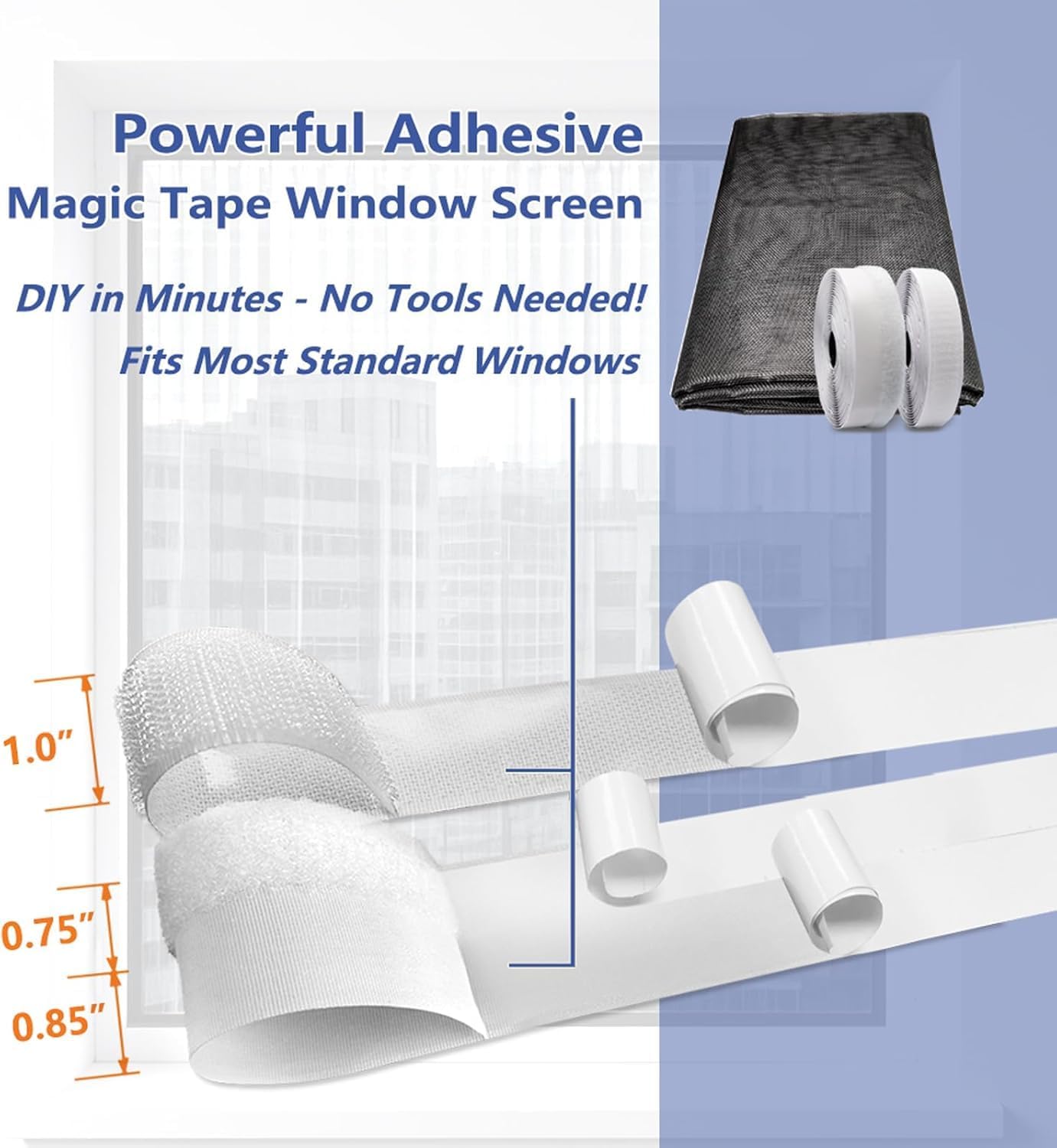 Window Screen with Upgraded Hook and Loop Adhesive Edging Frame Free Cutting DIY Max 20 feet Perimeter 47x73 to 42x78 inch Black Mesh Window Screens Replacement (Black)