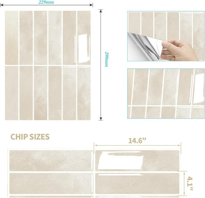 JOLOV 10 Pack Peel and Stick Backsplash Tiles, Waterproof 3D Stickers | Thicker self-adhesive 3D tile stickers for kitchen and bathroom walls; removable, waterproof and easy to install.