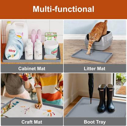 ukeetap Extra Thick Silicone Mat Waterproof with Raised Edge 19” x 12”, BPA Free Non-Slip Dog & Cat Food Mat, Feeding Mat for Food and Water Bowls, Spill Proof Mat to Protect Floors, Black