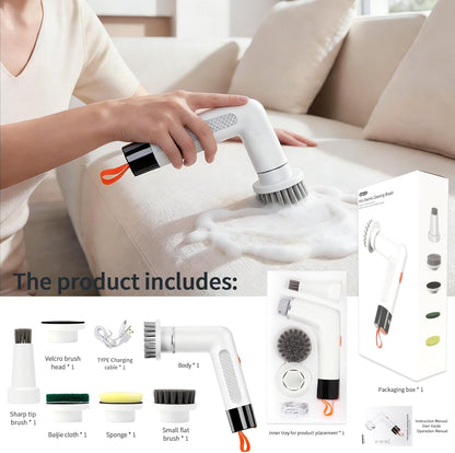 6-in-1 Electric Spin Scrubber with 5 Brush Heads – Cordless, Rechargeable, Dual-Speed & Waterproof, Electric Scrubber for Cleaning Bathroom Tile Floor Window Kitchen Sink