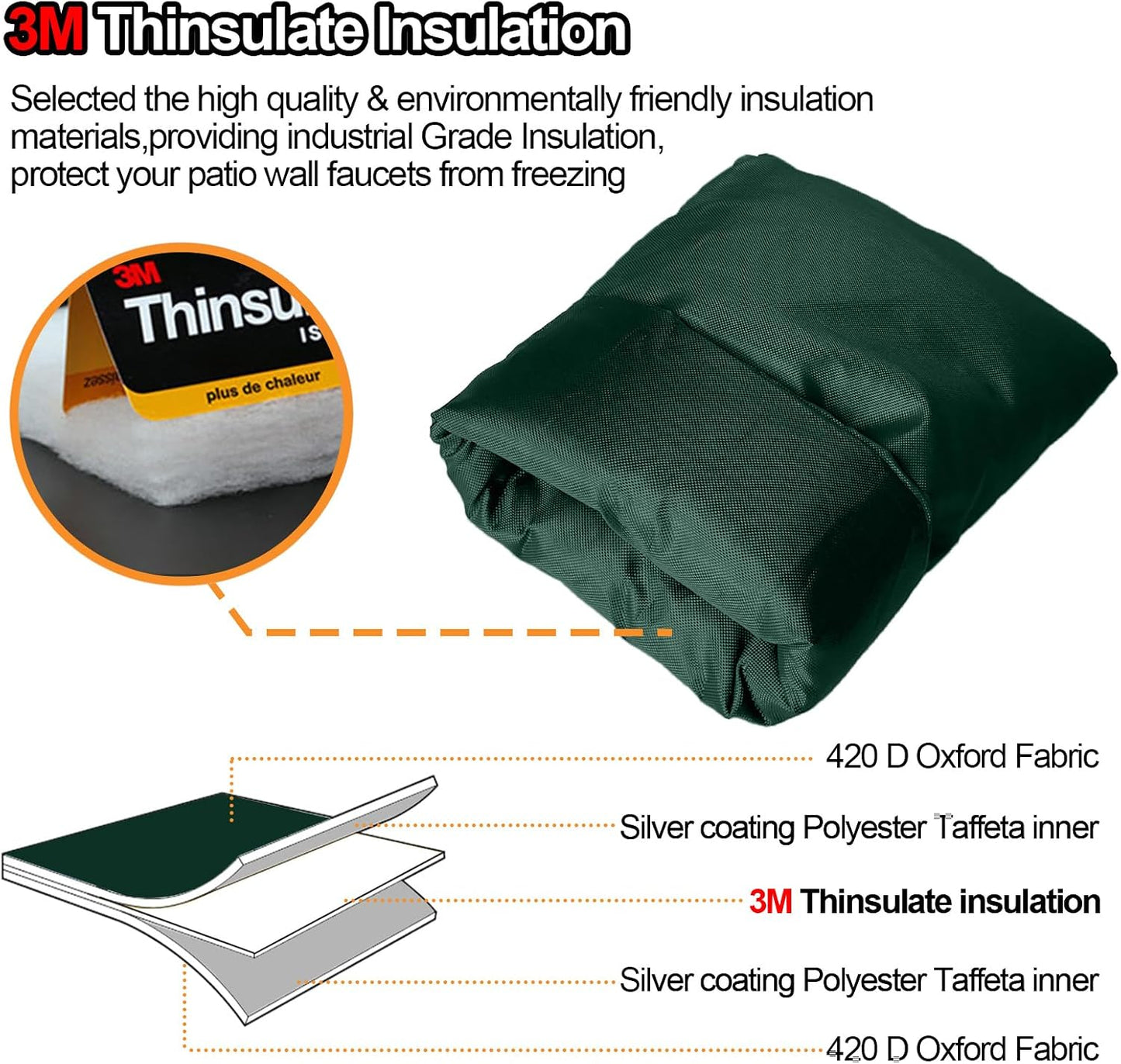 Enlarge Outdoor Faucet Cover for Winter Freeze Protection, 3M Thinsulate, 10”H x 6.3”W Hose Bib Covers for Wall Taps Outside, Waterproof & Frost Free Insulated Spigot Cover, 2 Pcs Faucet Socks - Black