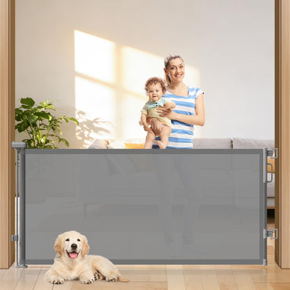 Retractable Baby Gates for Doorways, 58" Extra Wide Mesh Child Dog Gate for Stairs, 34" Tall Toddler Pet Gate Indoor and Outdoor, Easy Install, Essential for Home Safety, Black