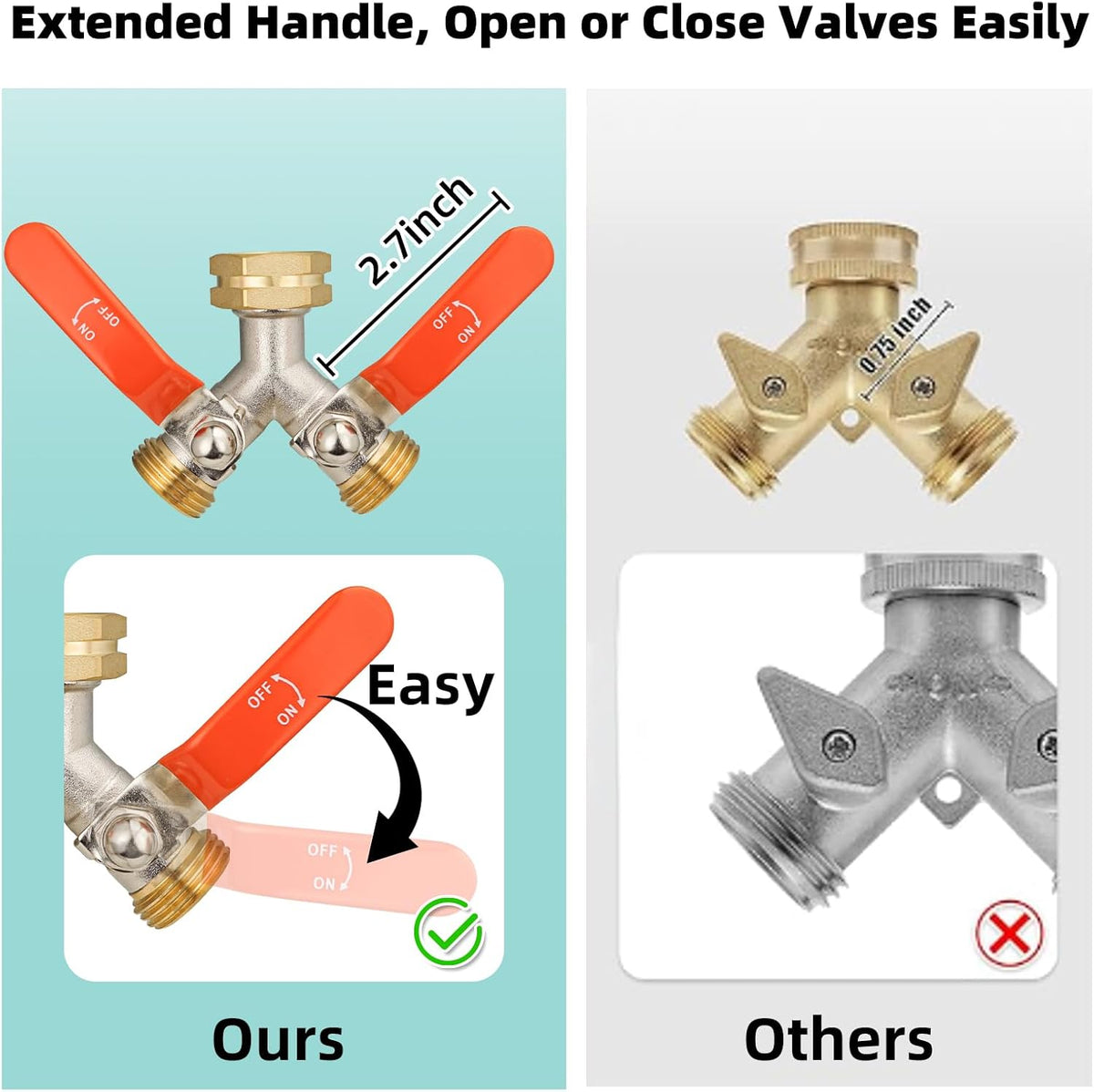 Hose Splitter 2 Way, Brass High Flow Garden Hose Splitter Heavy Duty, Hose Connector, Water Spigot Splitter, Full Flow Faucet Splitters with shutoff, 3/4” GHT Inlet