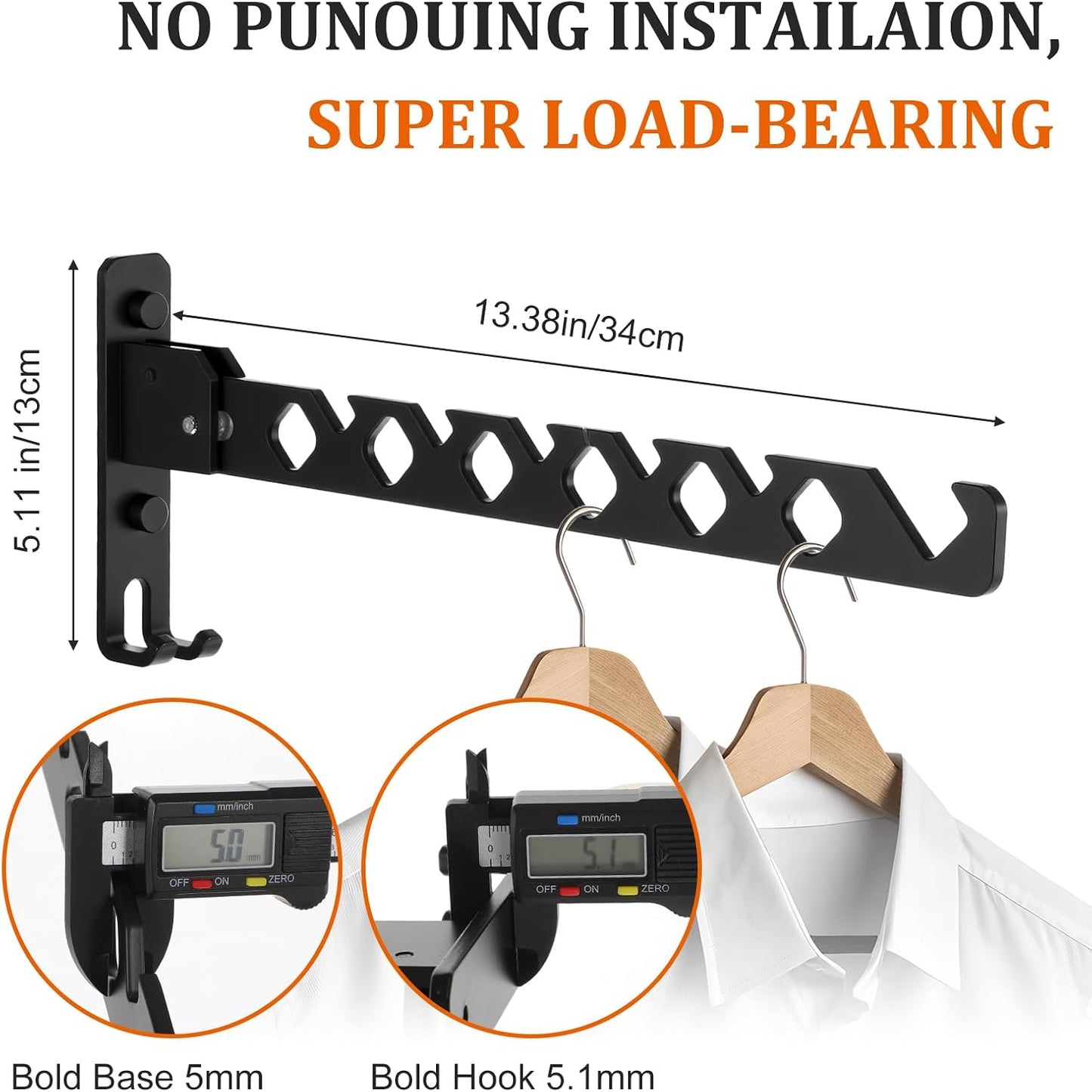 Wall Mounted Clothes Hanger Rack, Heavy Duty Folding Garment Hooks with Swing Arm, Space Saving Laundry Drying Organizer for Bathroom Bedroom, Black 3-Pack