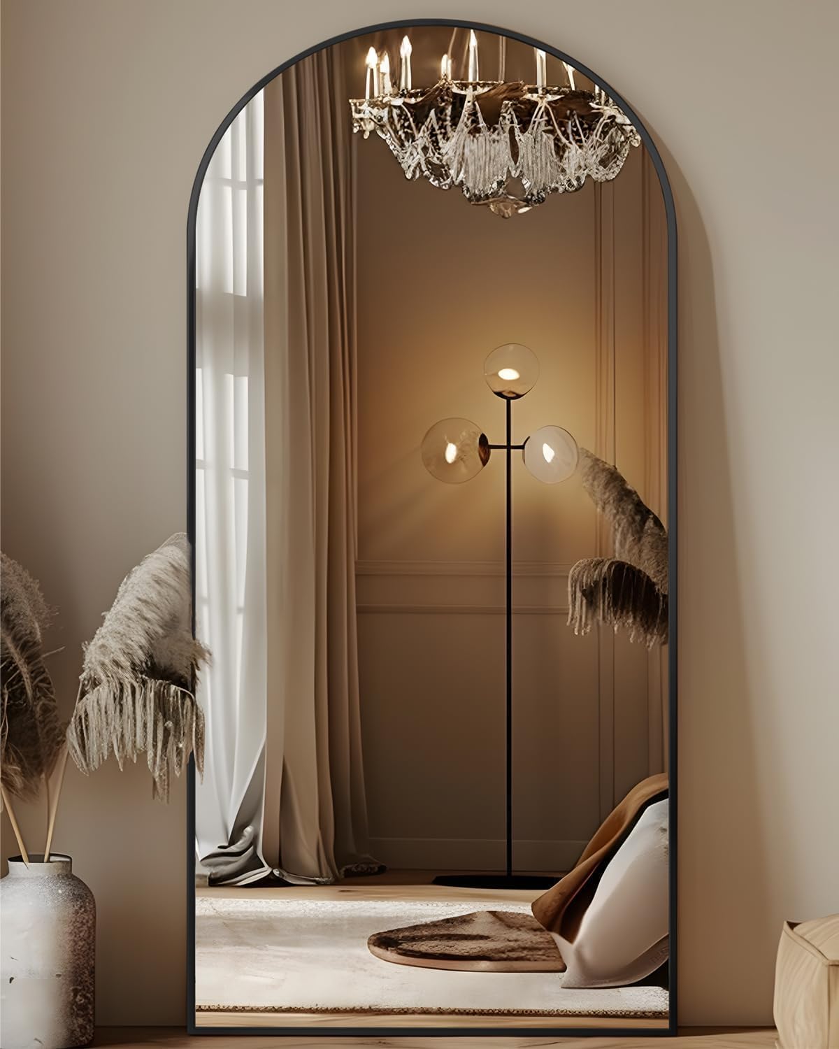 Antok 58" x19” Arched Full Length Floor Mirror, Gold Aluminum Frame, Free Standing/Wall Mount/Leaning for Bedroom, Living Room, Dressing Room