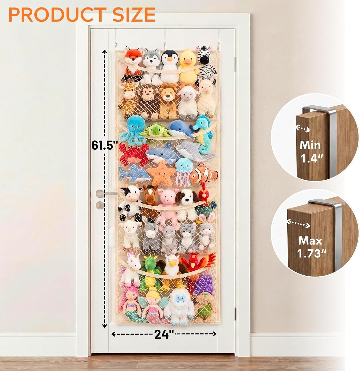 Ofiray-home Cotton Over The Door Stuffed Animal Storage | Toy Organizer for Storage Plush Toys, Stuffed Animal Holder with 4 Large Pockets, Hanging Door Organizer for Nursery