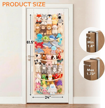 Ofiray-home Cotton Over The Door Stuffed Animal Storage | Toy Organizer for Storage Plush Toys, Stuffed Animal Holder with 4 Large Pockets, Hanging Door Organizer for Nursery