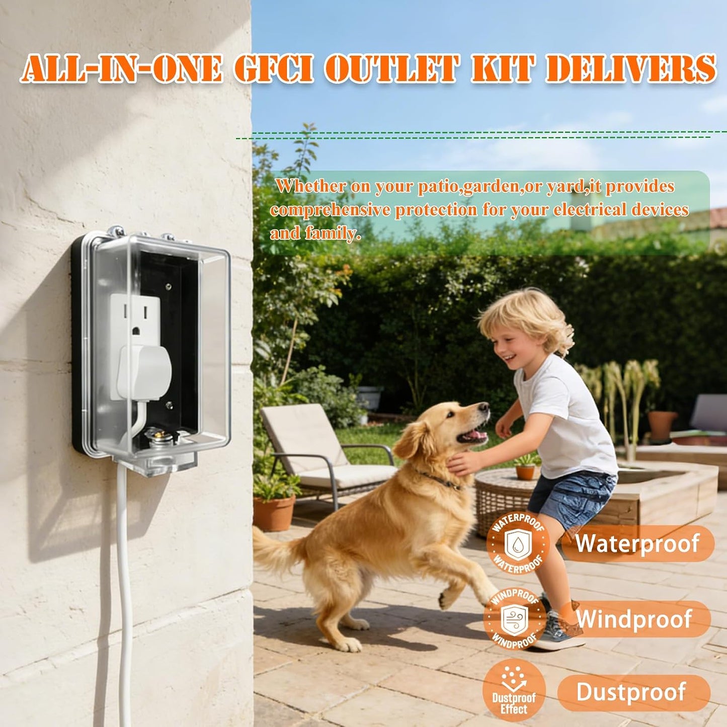Outdoor GFCI Outlet with in Use Cover and Waterproof Lockable Box Kit,1 Gang, 15 Amp TRWR Self-Test GFI Receptacle,Electrical Baby Proof Self-Lock Covers,1 Pack