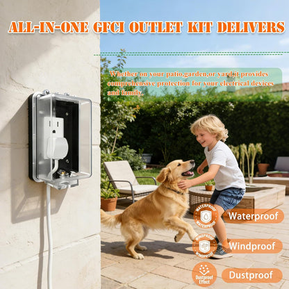 Outdoor GFCI Outlet with in Use Cover and Waterproof Lockable Box Kit,1 Gang, 15 Amp TRWR Self-Test GFI Receptacle,Electrical Baby Proof Self-Lock Covers,1 Pack