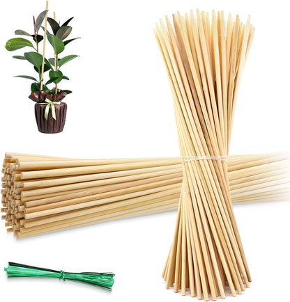 Garden Wood Plant Stakes Green Bamboo Sticks,HAINANSTRY Sturdy Floral Plant Support Stakes Wooden,Wooden Sign Posting Garden Sticks(25 Pack 18 Inches)
