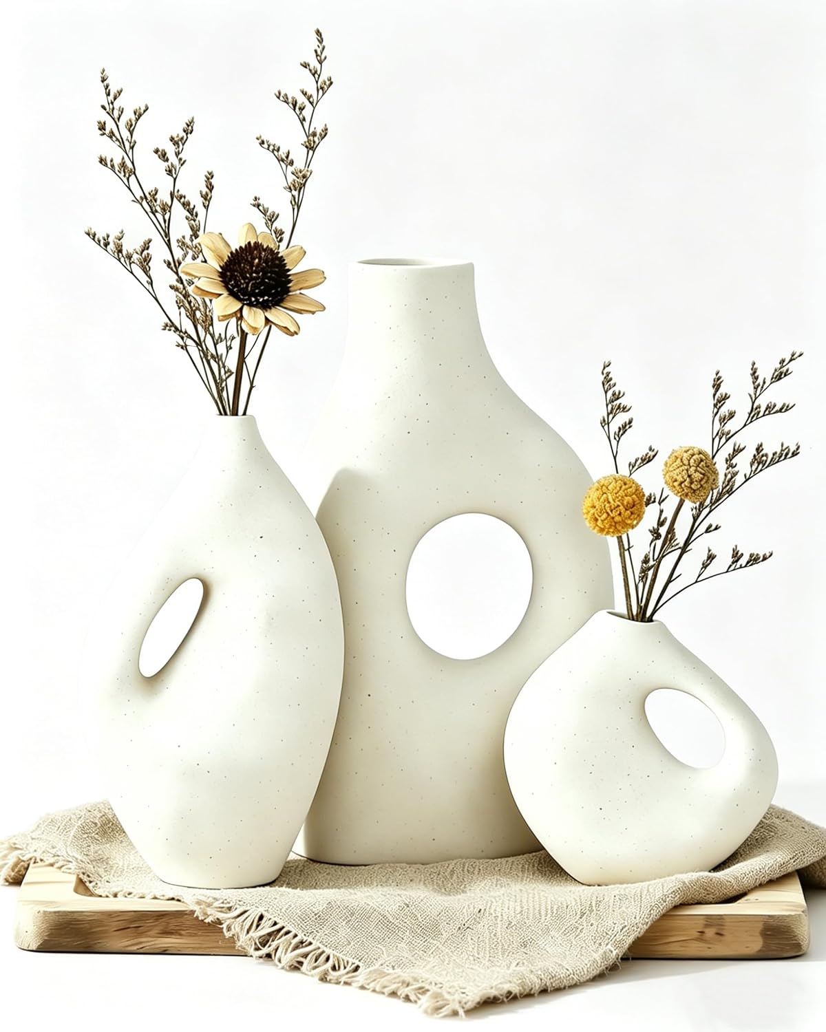 3 Piece Rustic Ceramic Vase Set,Modern Minimalist Speckled Vases,Boho Farmhouse Home Decor Accents,Decorative Flower Vases for Table,Shelf,Entryway, Living Room,Kitchen,Bedroom,Bathroom,Office