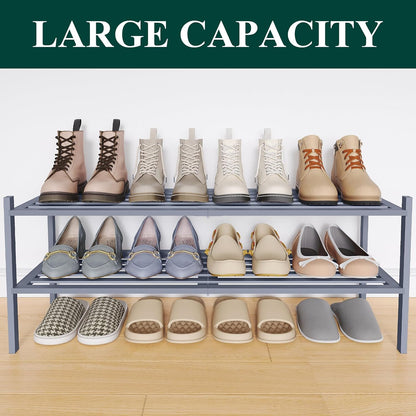 Smiry Bamboo Shoe Rack, 3 Tier Free Standing Wooden Shoe Organizer, Stackable Wood Shoe Storage Shelf for Closet, Entryway, 5 Horizontal Slats, 26.8"x11"x18.3", Natural