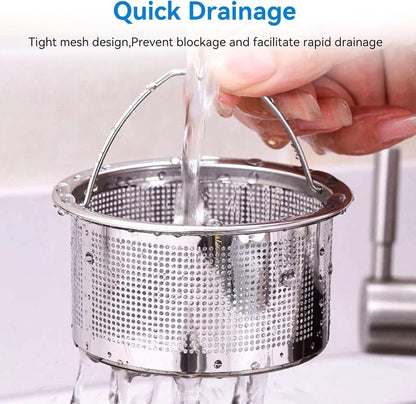 Kitchen Sink Drain Basket, 3-inch Basket for Kitchen Sink Strainer Replacement, Deep Cup with Handle, SUS 304 Stainless Steel