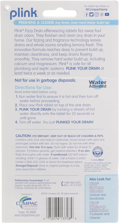 COMPAC HOME Plink Sink Drain Cleaner and Deodorizer, Air Fresheners for Garbage Disposal, Lemon Scented, Home Accessory Cleaning Products for Kitchen and Clogged Drain, 6 Tablets (Pack of 1)