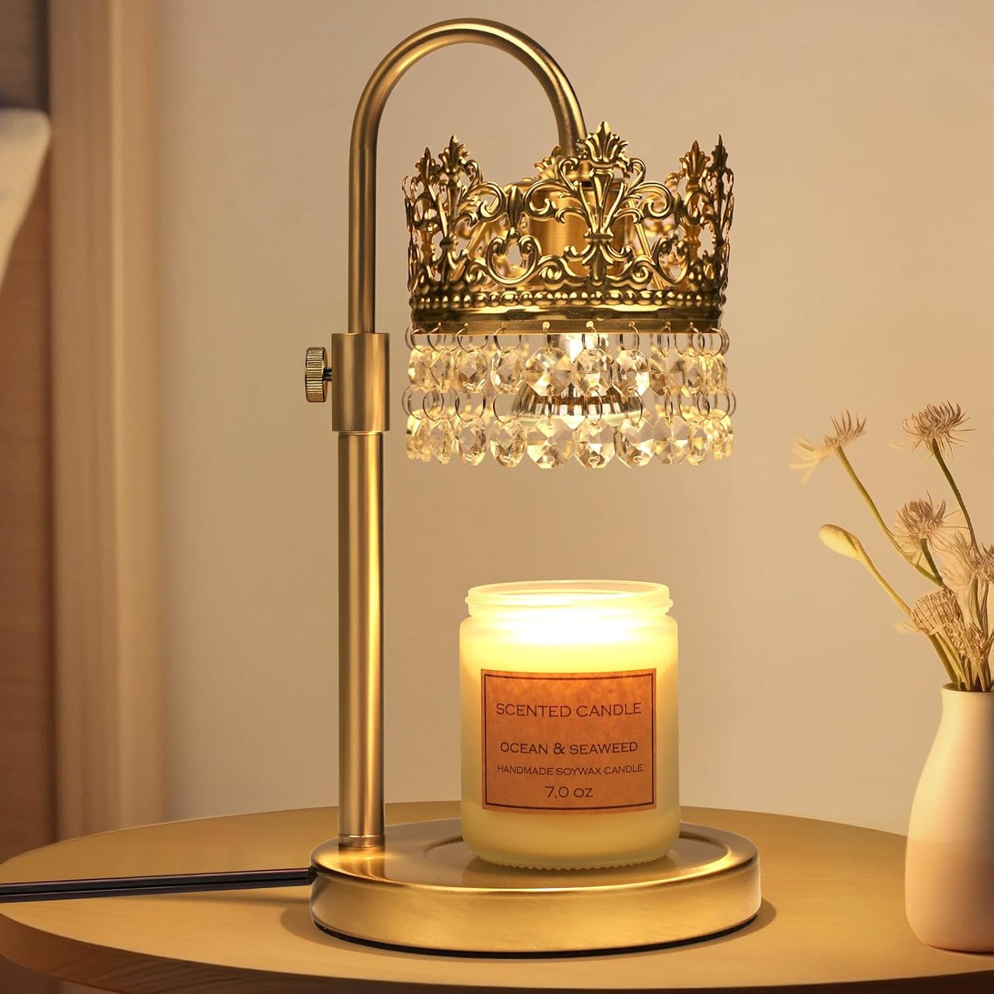 Candle Warmer Lamp with Timer Dimmer Adjustable Height with 2 Bulbs Crystal Candle Lamp Elegant Home Decor for Valentine's Day Gift Wax Melt Warmers for Women Birthday Gift (Black)