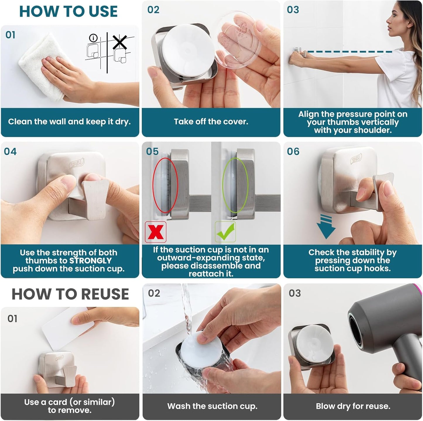 TAILI Suction Cup Razor Holder in Shower 2 Pack, Towel, Loofah, Shaver Holder for Bathroom Wall, Powerful Suction Cup Shower Hooks, Easy to Install and Reuse, White