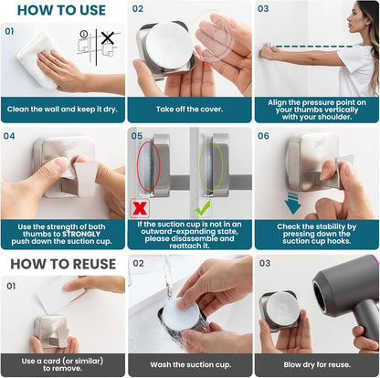 TAILI Suction Cup Razor Holder in Shower 2 Pack, Towel, Loofah, Shaver Holder for Bathroom Wall, Powerful Suction Cup Shower Hooks, Easy to Install and Reuse, White