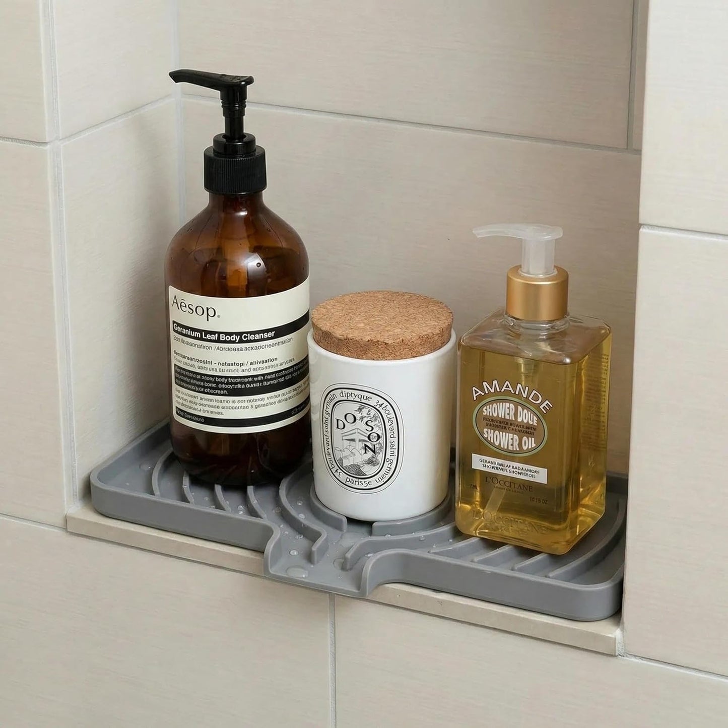 JACZZO Silicone Sponge Holder for Kitchen Sink, (10x4 In) Sink Caddy with Drain Spout, Self Draining Soap Tray & Organizer, Kitchen Accessories,Bathroom Organizer, Easy to Clean (Grey)