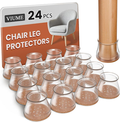 VIUME 24 Pcs Chair Leg Floor Protectors for Hardwood Floors Silicone Covers Felt Pads Furniture Leg Caps Anti-Scratch Reduce Noise Fit (1-5/16" to 2")