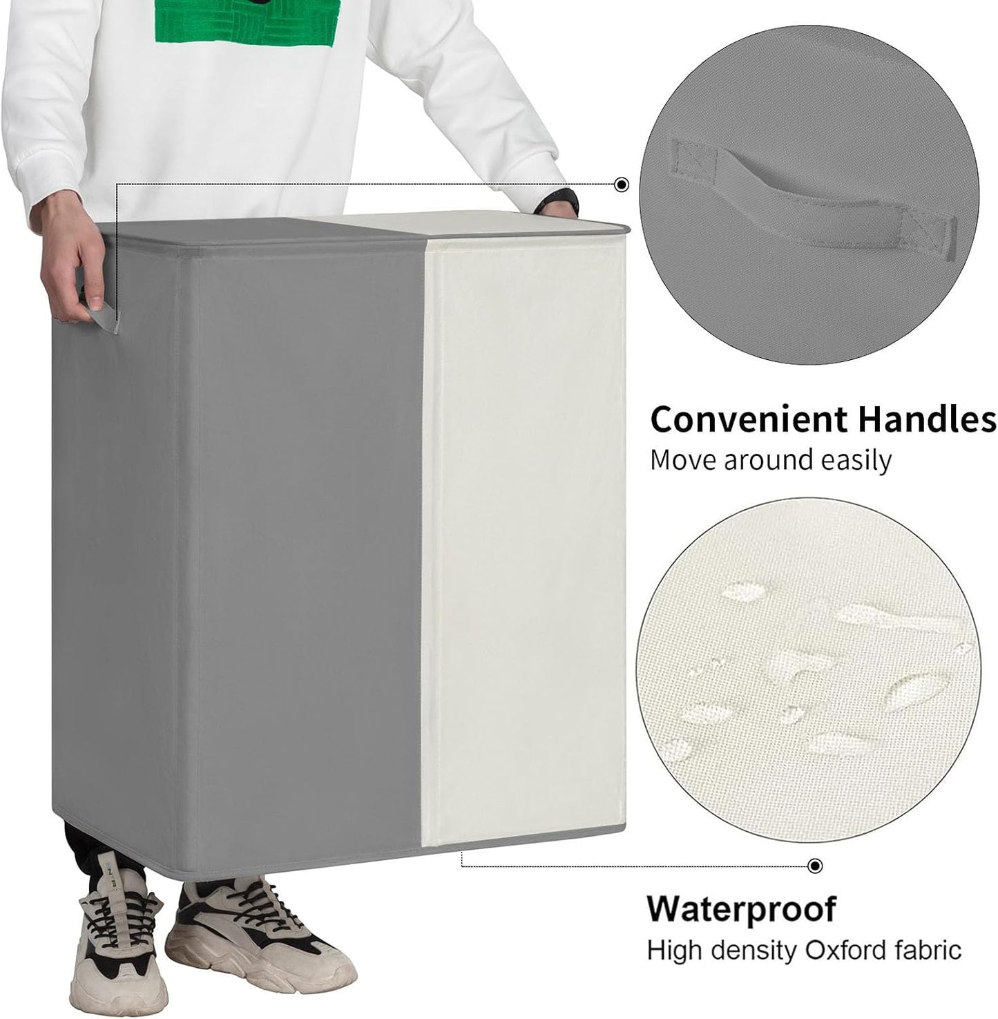 WOWLIVE Double Laundry Baseket with Lid and Removable Laundry Bags,154L Large Laundry Hamper 2 Section Collapsible Dirty Clothes Hamper for Laundry Room,College Dorm,Bathroom,Black and Beige
