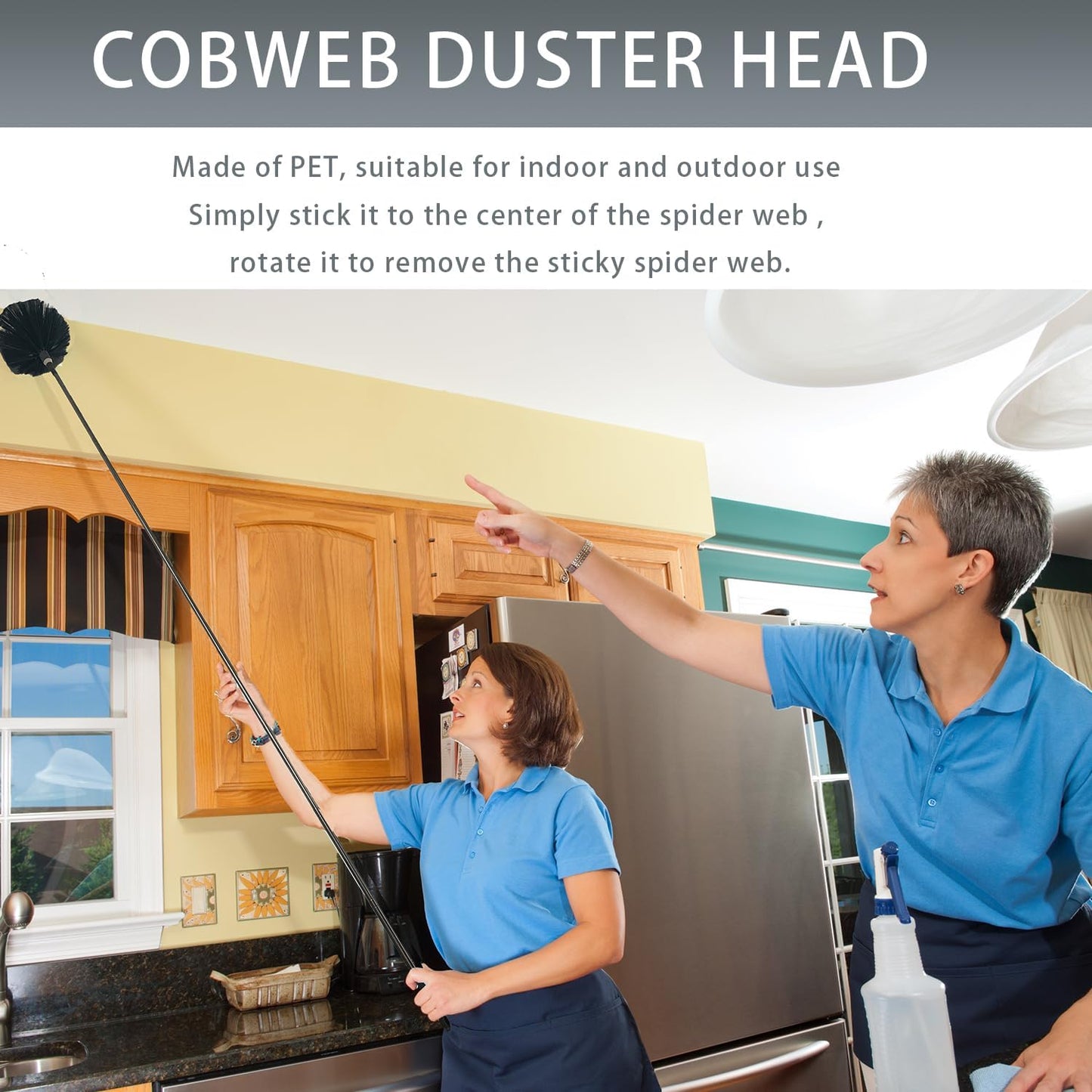4-in-1 Spider Web Brush with Pole,Microfiber Ceiling Fan Cleaner Duster | 3 Washable Heads,100" Extension Pole,Bendable Spider Web Brush for High Ceiling Fans Blinds Windows Wall Furniture
