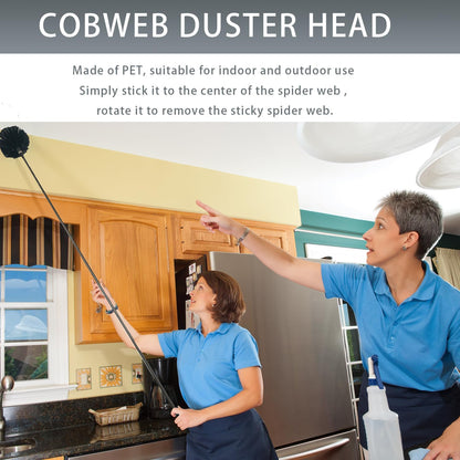 4-in-1 Spider Web Brush with Pole,Microfiber Ceiling Fan Cleaner Duster | 3 Washable Heads,100" Extension Pole,Bendable Spider Web Brush for High Ceiling Fans Blinds Windows Wall Furniture