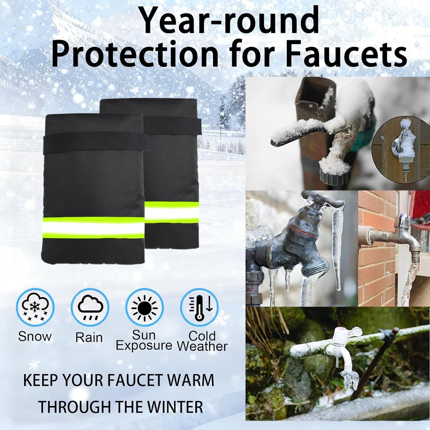 2PCS Outdoor Faucet Covers for Winter Freeze Protection, Upgrade Enlarge and Thicken 7.1"W x 9.8"H Reusable Waterproof Insulated Outdoor Faucet Covers, Faucet Cover Outdoor for Winter Cold Weather