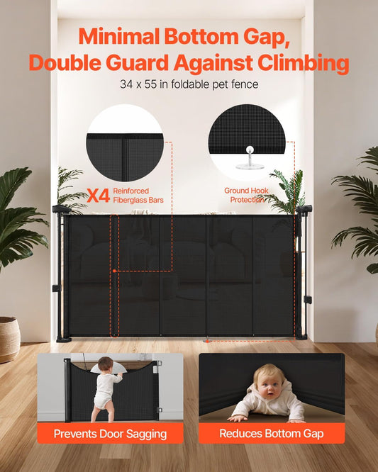 VEVOR Retractable Baby Gate, 34 inch Tall, Extends up to 71 inch Wide, Retractable Gate for Kids or Pets, Mesh Material, Easy to Install for Indoor Stairs, Doorways, Hallways, Playrooms, Gray