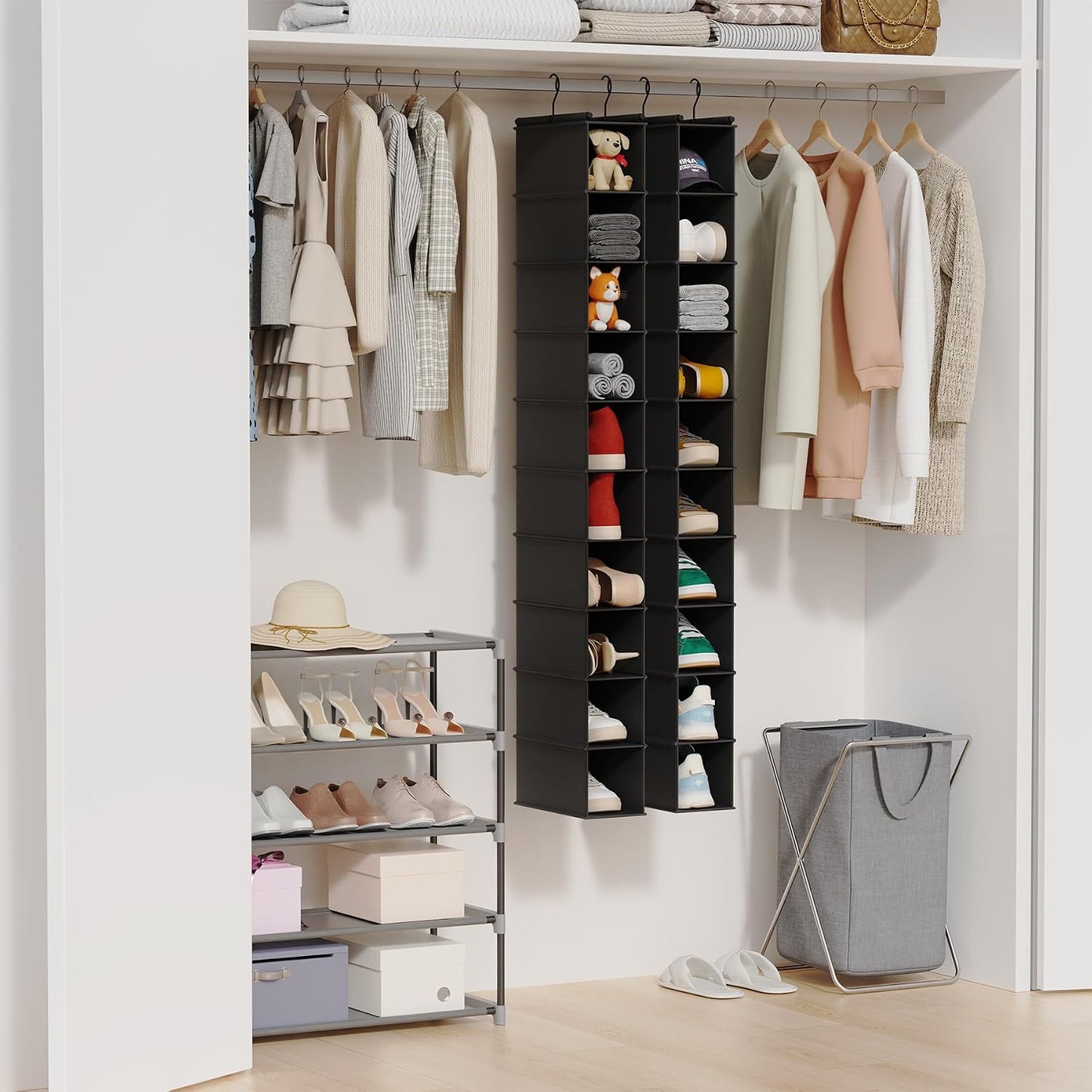 MAX Houser 10-Shelf Hanging Shoe Shelf Organizer, Hanging Shoe Storage for Closet,Pack of 2(Grey)