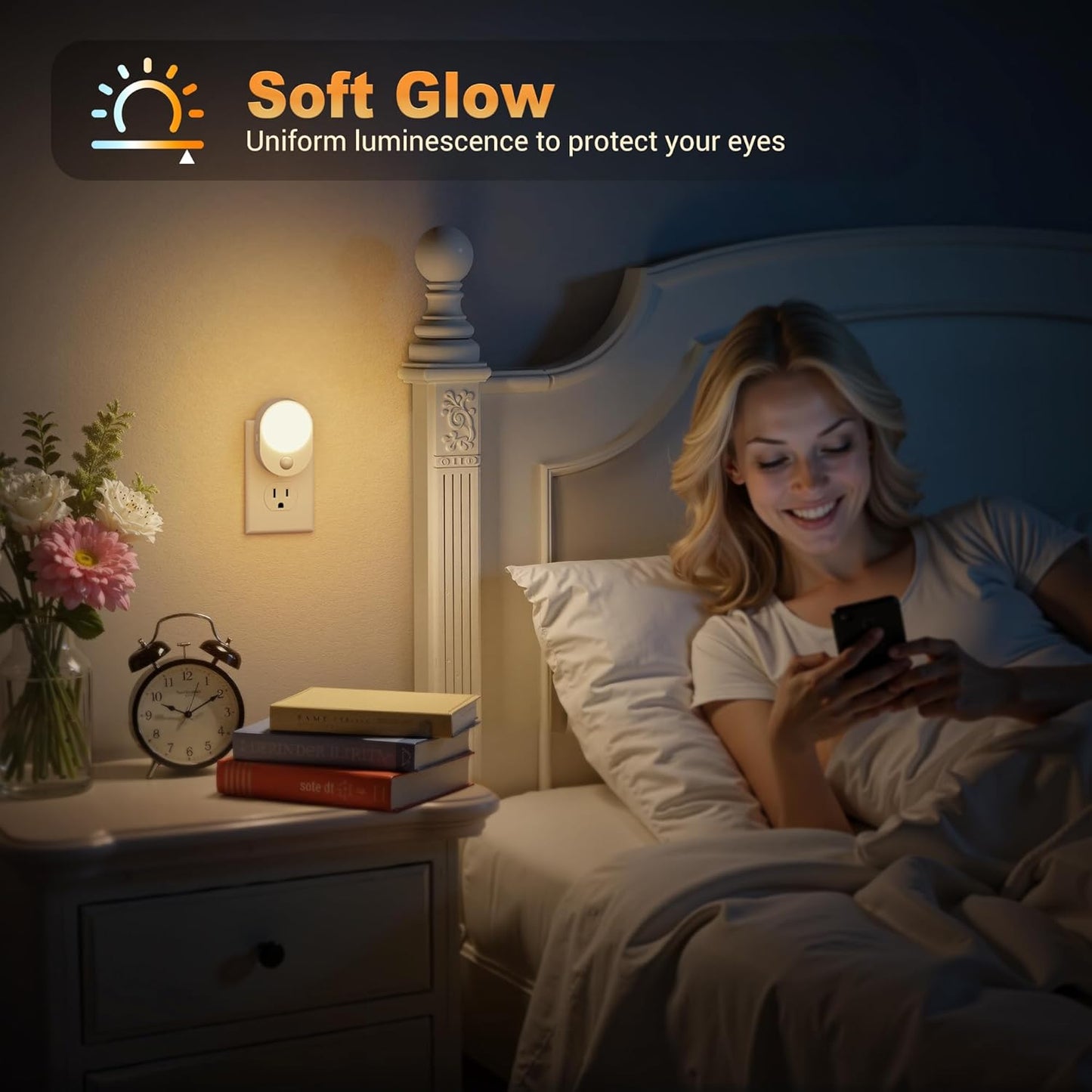 JandCase Motion Sensor Night Light, 2 Pack Motion Activated Night-Lights, 3000K Warm White LED Night Lights Plug into Wall, 30/60LM Adjustable Brightness, for Kids Adults Bathroom Bedroom