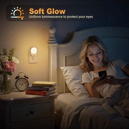 JandCase Motion Sensor Night Light, 2 Pack Motion Activated Night-Lights, 3000K Warm White LED Night Lights Plug into Wall, 30/60LM Adjustable Brightness, for Kids Adults Bathroom Bedroom