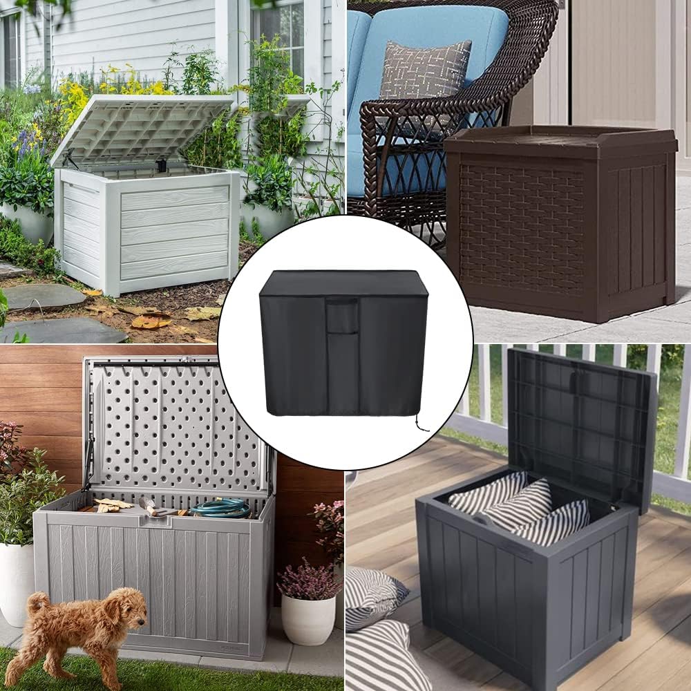 Kingling Deck Box Cover, Outdoor Storage Box Cover for Keter 30 Gallon Deck Box Waterproof Outside Patio Storage Bench Deck Boxes Covers Black (23" L x 18" W x 22" H inch)