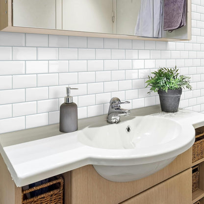 White Peel and Stick Backsplash Subway Tile 3D Brick Self Adhesvie Wall Tiles for Kitchen Bathroom Thick (10-Sheet, 12"×12") | Metro,Thick,Sticky,for Kitchen Splashbacks,Bathroom, (12"×12")