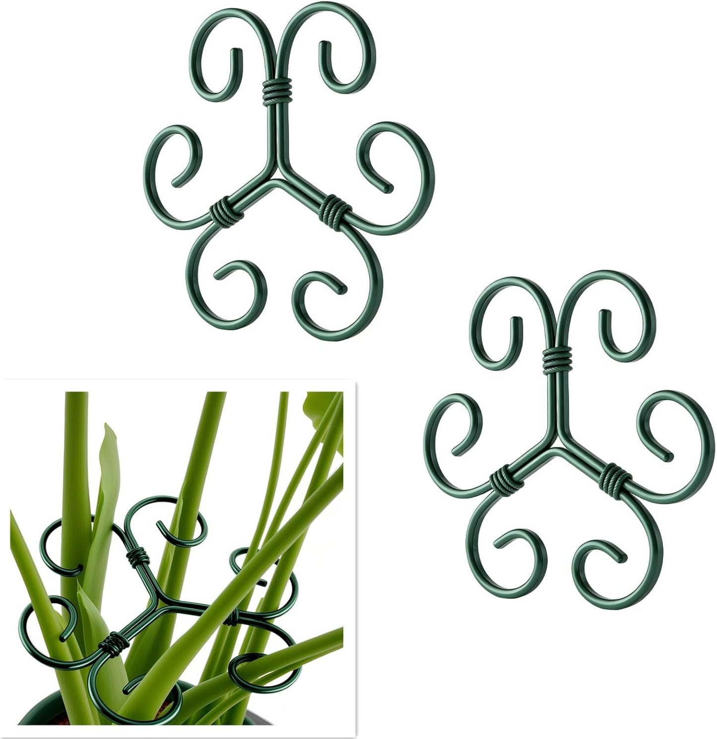 2Pack Green Iron Monstera Support,4.1 * 4.1IN Plant Support Stakes | for Indoor Plants,Durable Green Metal Plant Stem Supports-Easy Installation.