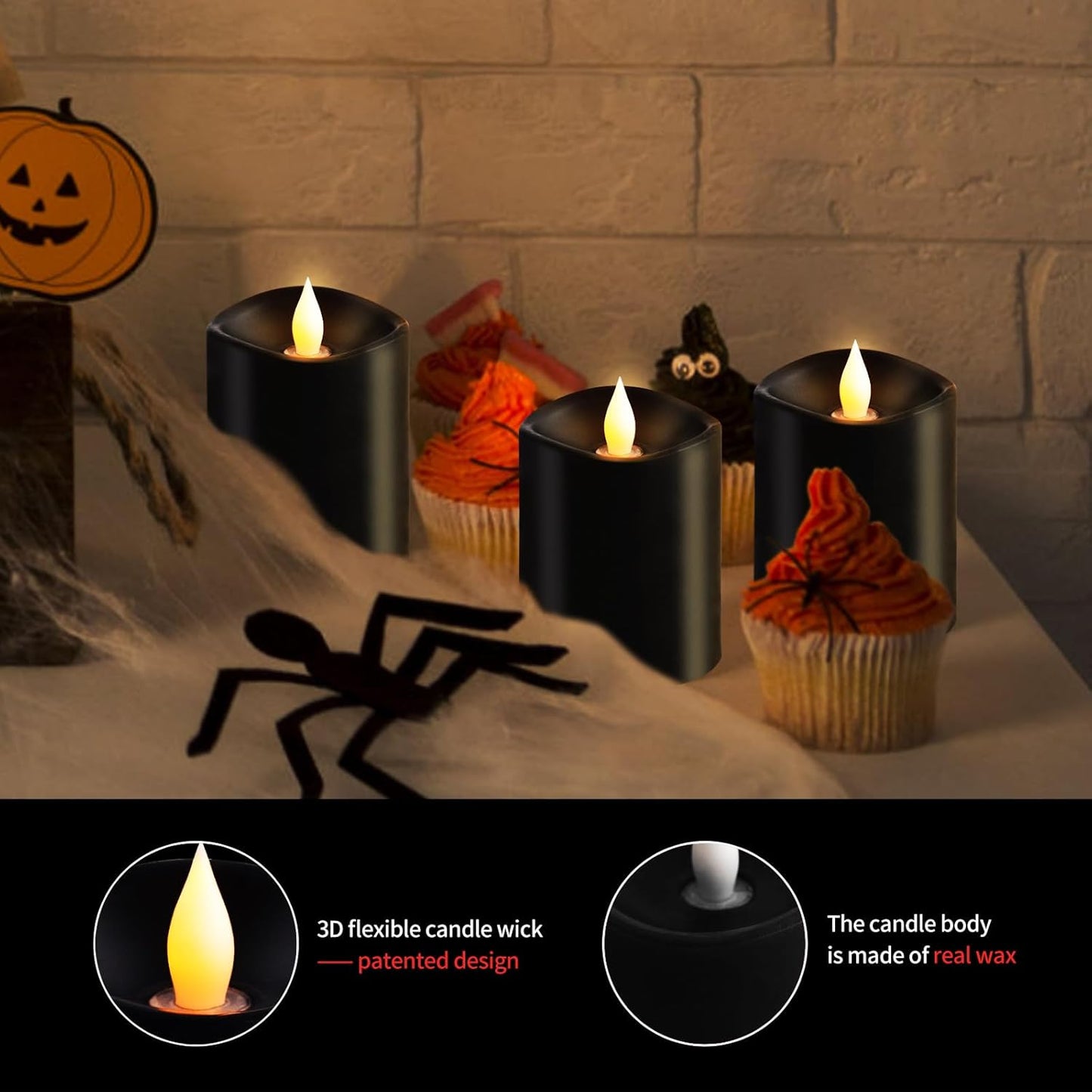 3x3 Flickering Flameless Candles Set of 2, 2AA Battery Life 600 Hours Battery Candles Flickering with Timer,3 inch Flameless Candles with Remote for Indoor/Outdoor, Ivory