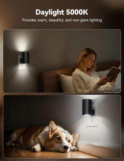 Brightown 2 Pack Night Lights Plug Into Wall, Modern Night Light with Rotating Plug, Dusk to Dawn Sensor, 0-100LM Stepless Dimming Nightlights, Home Decor for Hallway Bedroom Bathroom, Soft White