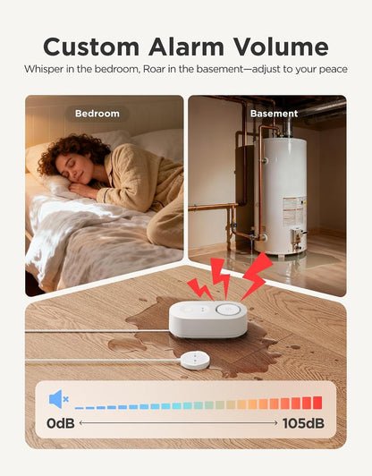 GoveeLife Water Leak Detector 1s with 4.92 ft Sensor Cable, Water Sensor with 105dB Adjustable Alarm, 5-Year Battery Life, IP67 Waterproof, Suitable for Homes & Basements