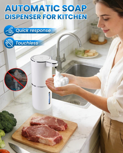 Automatic Liquid Soap Dispenser Touchless, USB Rechargeable Hand Soap Dispenser, 4 Adjustable Volume Levels, IPX5 Waterproof, 12.8oz/380ml Wall Mounted for Bathroom Kitchen Countertop, White