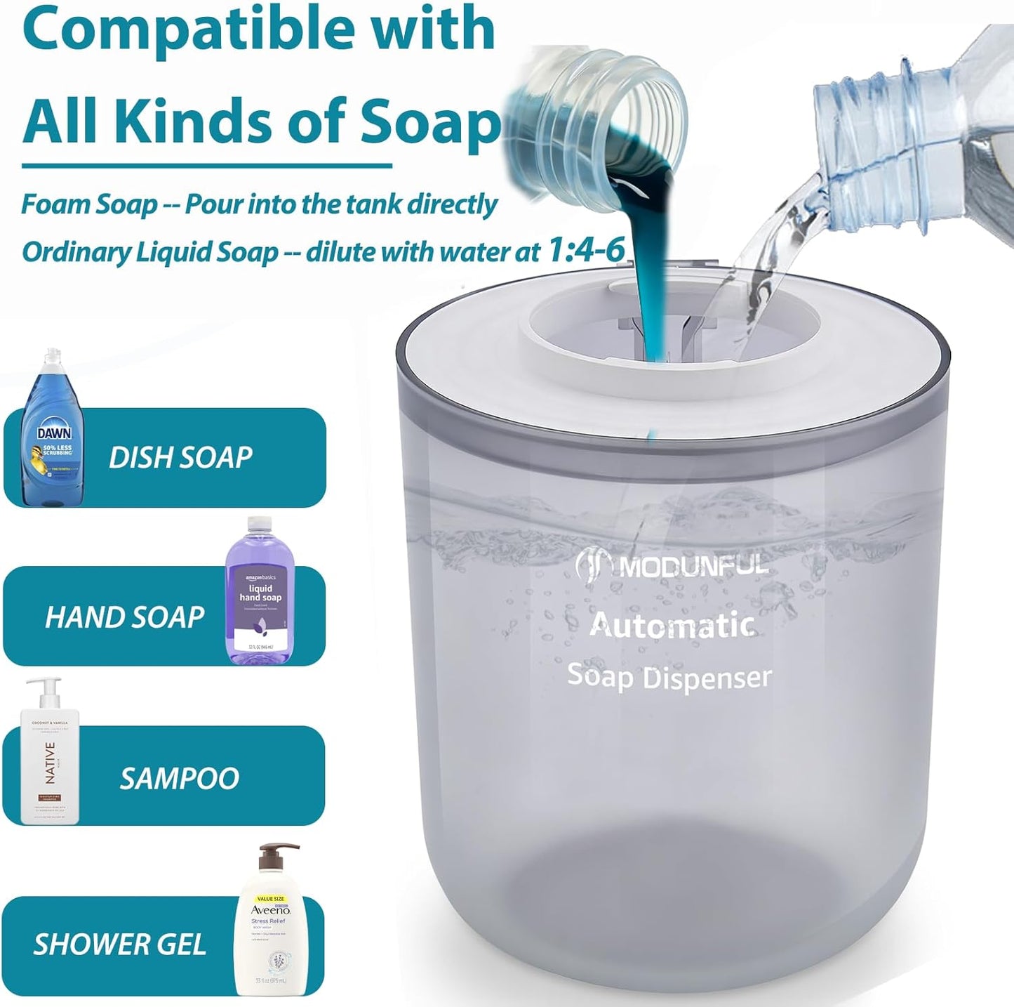 Automatic Foaming Soap Dispenser for Bathroom: 4-Level Adjustable Countertop/Wall Mount Hand Soap Dispenser, 13.5oz/400ml Type-C Rechargeable – Suitable for Kitchen, Bathroom, Office, Hotel (Black)