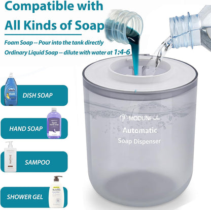 Automatic Foaming Soap Dispenser for Bathroom: 4-Level Adjustable Countertop/Wall Mount Hand Soap Dispenser, 13.5oz/400ml Type-C Rechargeable – Suitable for Kitchen, Bathroom, Office, Hotel (Black)