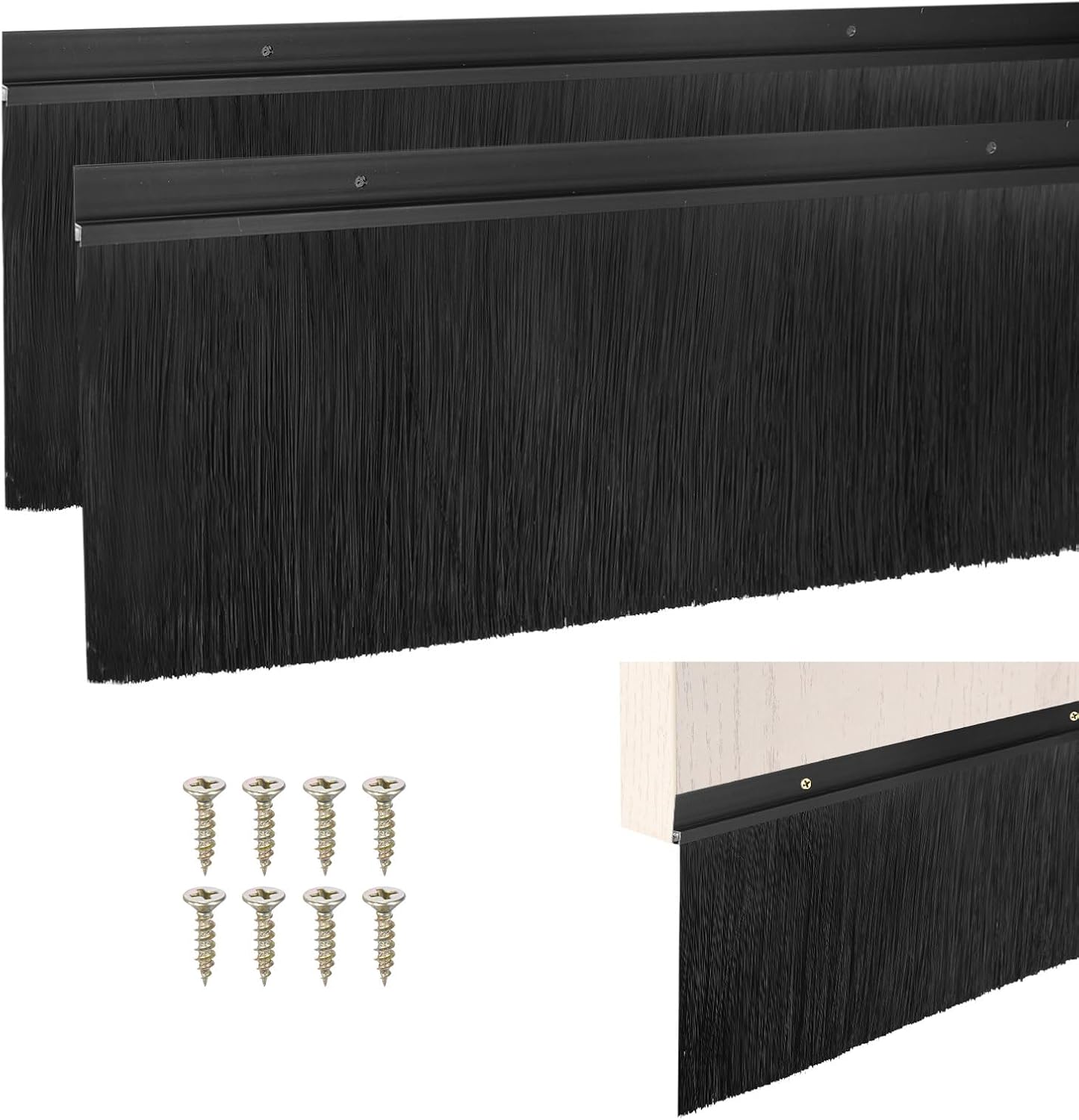 M METERXITY 2Pack Door Sweep - 39" Door Bottom Brush Heavy Duty Seal Draft Stopper Aluminum Base with 50mm Brush, Adhesive/Screw Installation for Interior/Exterior/Garage/Sliding Doors, Black